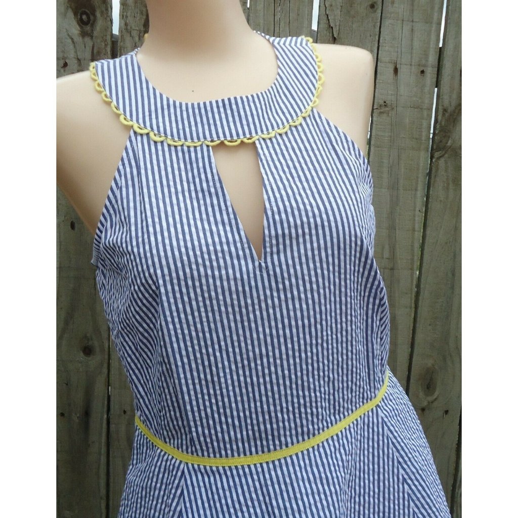 Nwot Draper James Payton Seersucker Striped Sleeveless Dress Blue White 6